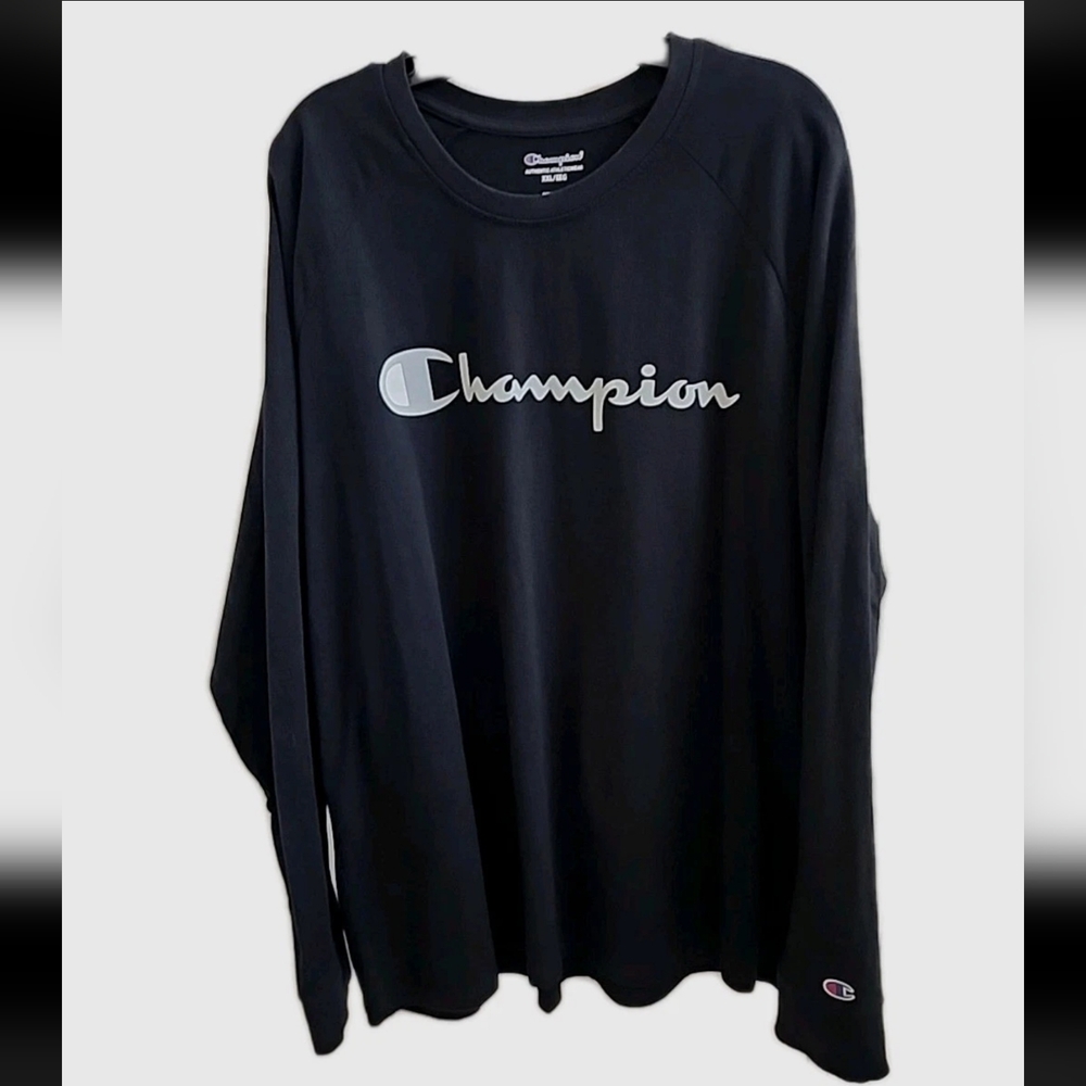 Champion Men's Long Sleeve Black Cotton Gray Logo Shirt Sz. XXL - NWOT